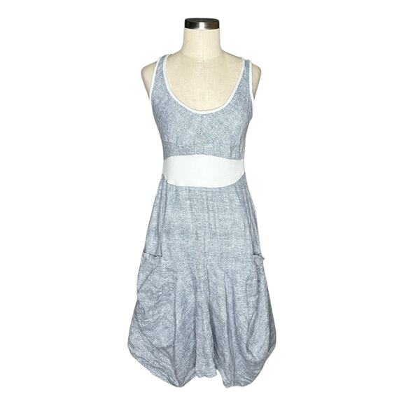 INIZIO Linen Magic Dress 2 Pockets Blue White Color Lagenlook Neutral Minimalist - Picture 1 of 8